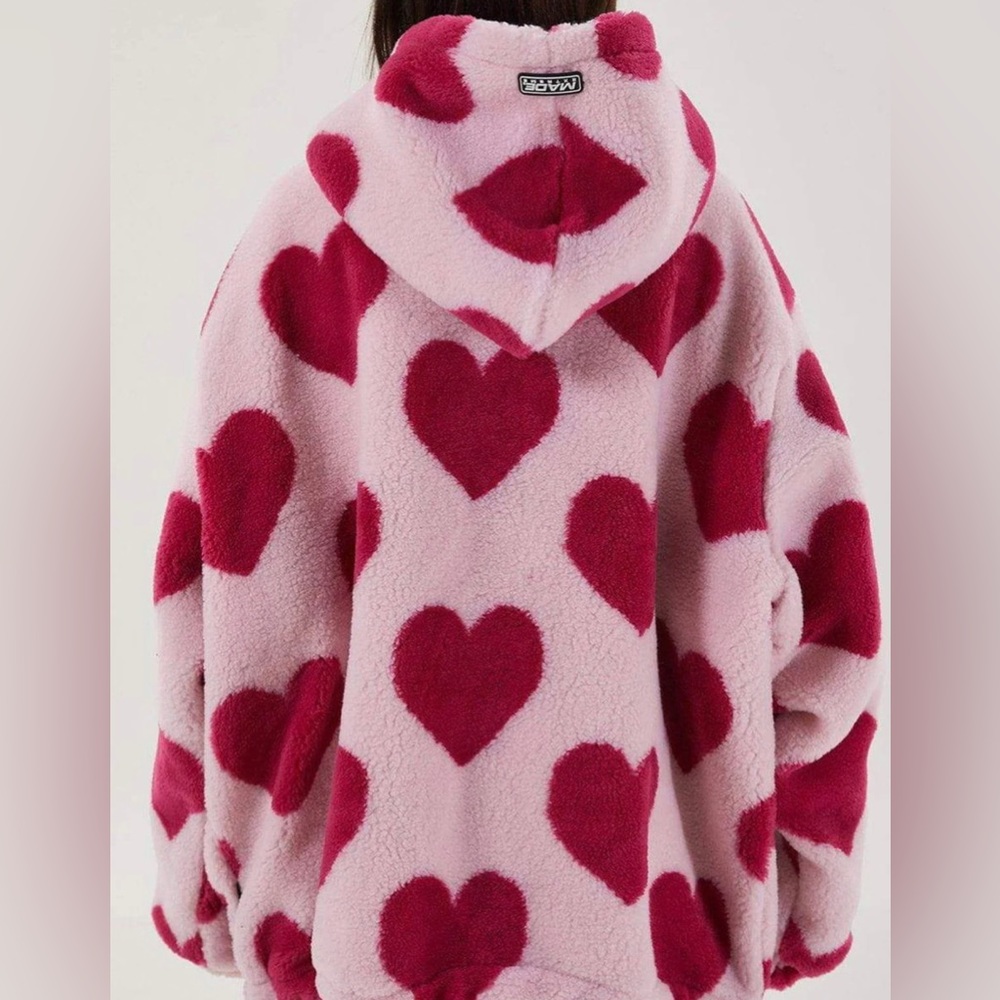 Aelfric Eden Vintage Heart Pattern Oversize Sherpa Coat